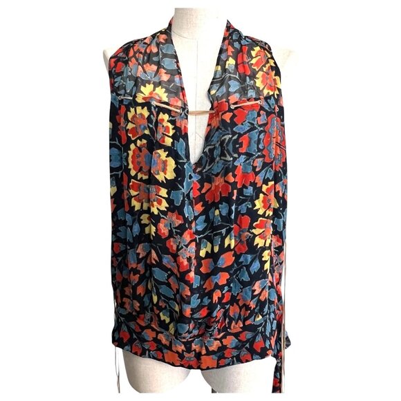 New Haute Hippie Multicolor Floral Halter Top Backless Ties 100% Silk Size Large - Picture 1 of 12
